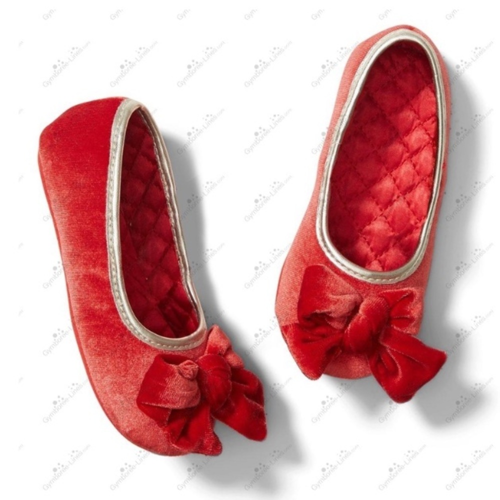 Janie and Jack Red Velvet Bow Kids Slippers